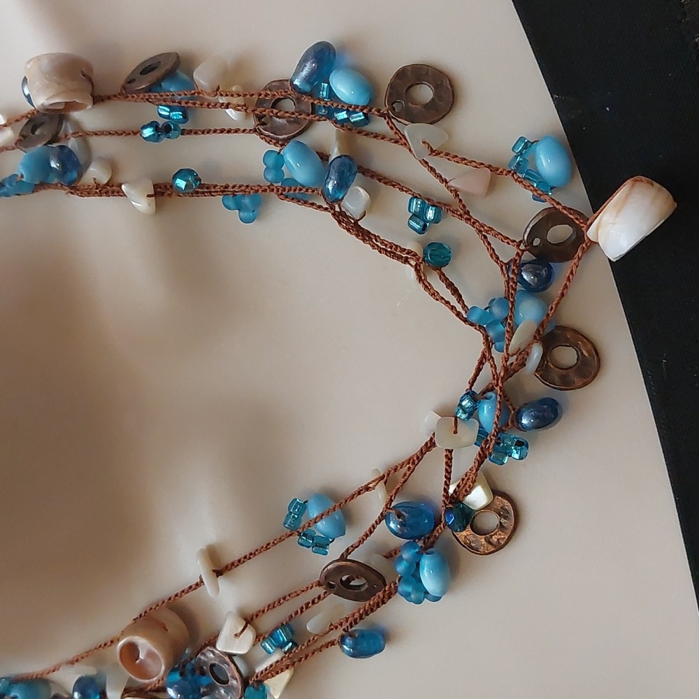 Hippie Bohemian Mixed Media Triple Strand Statement Necklace - Picture 4 of 5